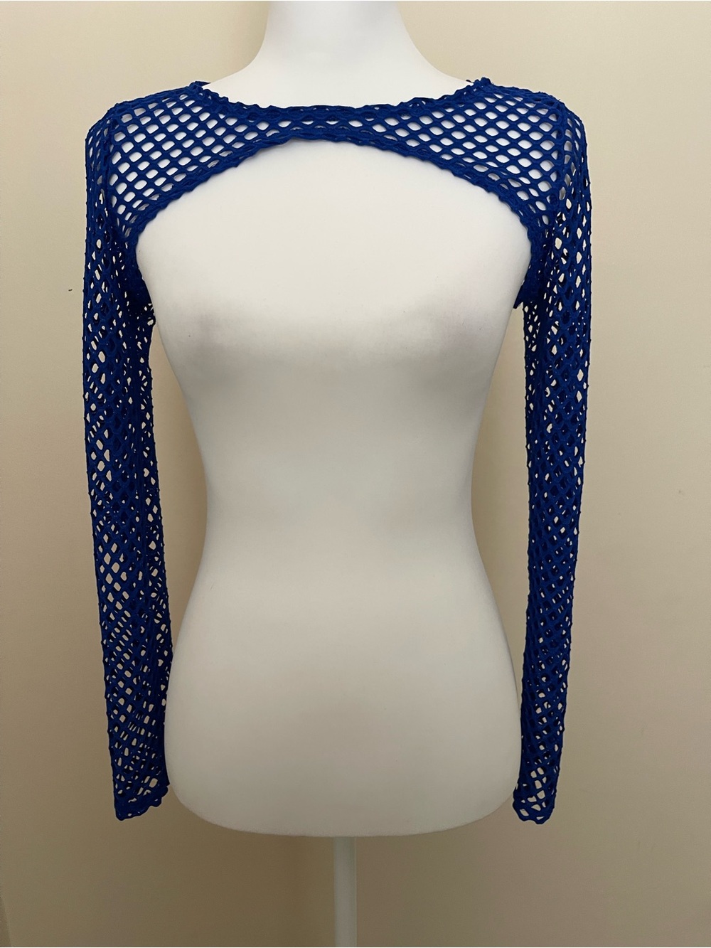 Blue Fishnet Long Sleeve Shrug, No Size Tag